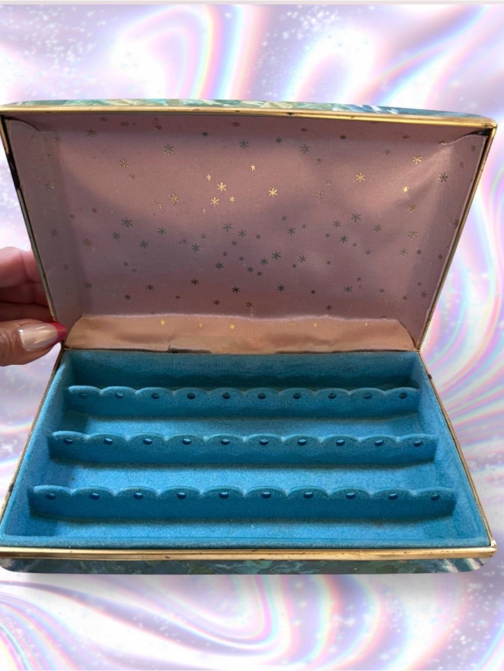 VINTAGE Turquoise Earring Organizer Box - Jewelry Storage Case